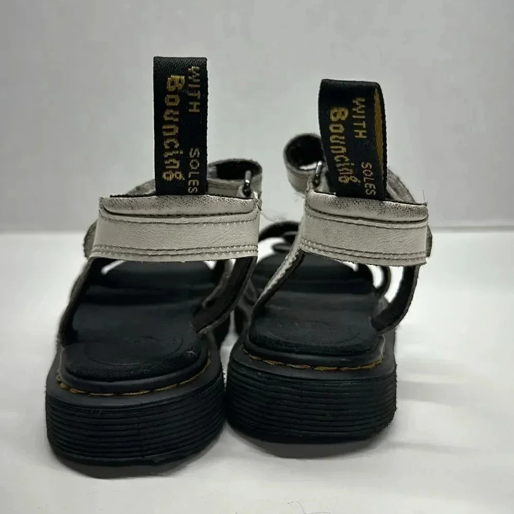 Dr Martens Klaire Sandals Shoes Leather Open Toe White Black Kids Girls Size 12